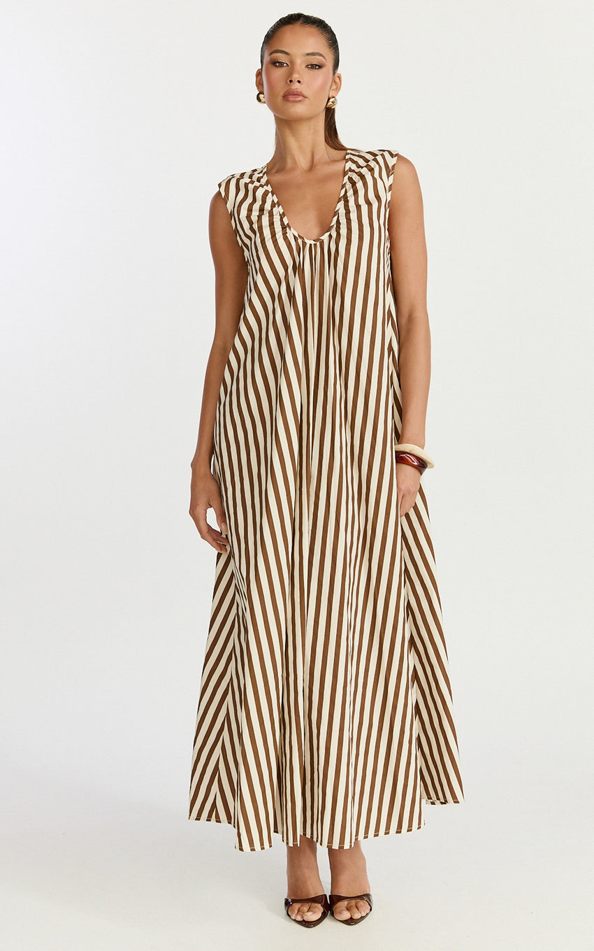 Raye Midi Dress - Sleeveless Dress in Chocolate