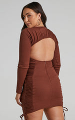 Brittah Mini Dress - Long Sleeve Dress in Chocolate