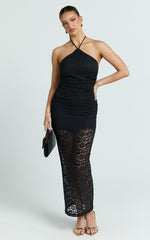 Andrea Maxi Dress - Lace Halter Bodycon Dress in Black