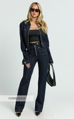 Celia Jeans - High Rise Straight Leg Jeans in Dark Blue Wash