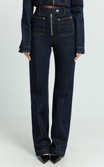 Celia Jeans - High Rise Straight Leg Jeans in Dark Blue Wash