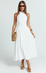 Danielle Midi Dress - Halter Neck Fit And Flare Dress in Off White