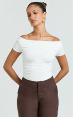 Gena Top - Off Shoulder Gathered Short Sleeve Top in Cream