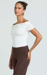 Gena Top - Off Shoulder Gathered Short Sleeve Top in Cream