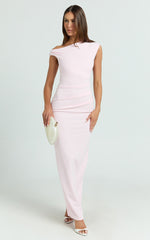 Genie Maxi Dress - Off The Shoulder Dress in Soft Pink