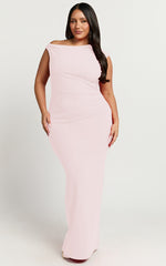Genie Maxi Dress - Off The Shoulder Dress in Soft Pink