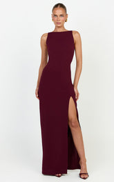 Indi Maxi Dress - Boat Neck Bodycon Dress in Plum