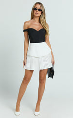 Izara Mini Dress - Off Shoulder Pleated Dress in Black/White