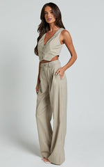 Izara Trousers - Mid Rise Relaxed Straight Leg Tailored Trousers in Oatmeal