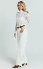 Karlene Top - Stretch Lace Long Sleeve With Bandeau Top in Ivory