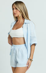 Ramona Linen Shorts - Drawstring Linen Shorts in Pale Blue