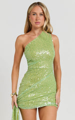 Sierra Mini Dress - One Shoulder Bodycon Dress in Green