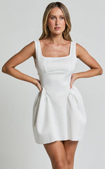 Rae Mini Dress - Fit and Flare Babydoll Mini Dress in White