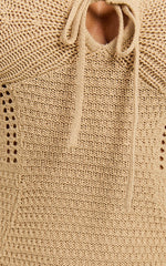 Venus Maxi Dress - Crochet Knit Halter Bodycon Dress in Beige