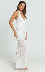 Vivette Maxi Dress - Lace Plunge Keyhole Front Bodycon Dress in Ivory