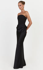 Kailani Maxi Dress - Strapless Corset Bodice Lace Up Back Dress in Black