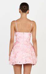 Kala Mini Dress - 3D Floral A Line Dress in Pink