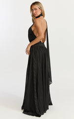 Mirabelle Maxi Dress - Scarf Neck Backless High Low Dress in Black