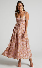 Amalie The Label - Kai Double Tie Back Midi Dress in Vahala Print