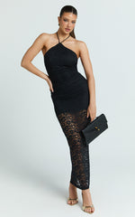 Andrea Maxi Dress - Lace Halter Bodycon Dress in Black