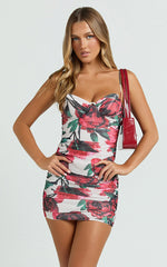 Augustine Mini Dress - Sweetheart Ruched Bodycon Dress in Rose Blanca