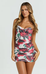 Augustine Mini Dress - Sweetheart Ruched Bodycon Dress in Rose Blanca