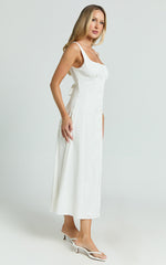 Cameron Midi Dress - Button Front Tie Back Dress in White