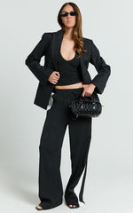 Davi Pants - Drawstring Waist Contrast Panel Tailored Pants in Black