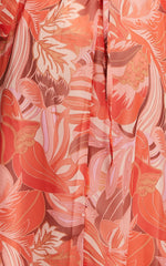 Deborah Midi Dress - Ballon Sleeve V Neck Side Cut Out Dress in Orange Floral