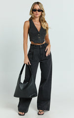 Fergie Top - Denim Crop Vest Top in Washed Black