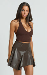 Gwen Mini Skirt - Circular Cut Panel Fit And Flare Skirt in Chocolate