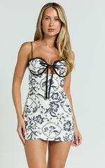 Helen Mini Dress - Strappy Balconette Tie Front Dress in Renaissance Floral Print