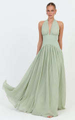 Josephine Maxi Dress - Contrast Corset Halter Neck Dress in Sage
