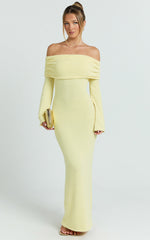 Pietra Maxi Dress - Knit Off Shoulder Dress in Lemon