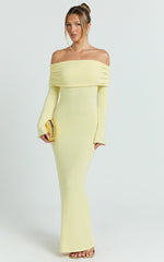 Pietra Maxi Dress - Knit Off Shoulder Dress in Lemon