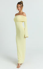 Pietra Maxi Dress - Knit Off Shoulder Dress in Lemon