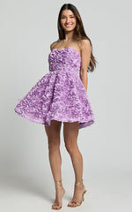 Renee Mini Dress - Strapless Sweetheart Dress in Purple