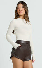 Rhialyn Top - Long Sleeve Sheer Top in Cream