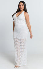 Vivette Maxi Dress - Lace Plunge Keyhole Front Bodycon Dress in Ivory